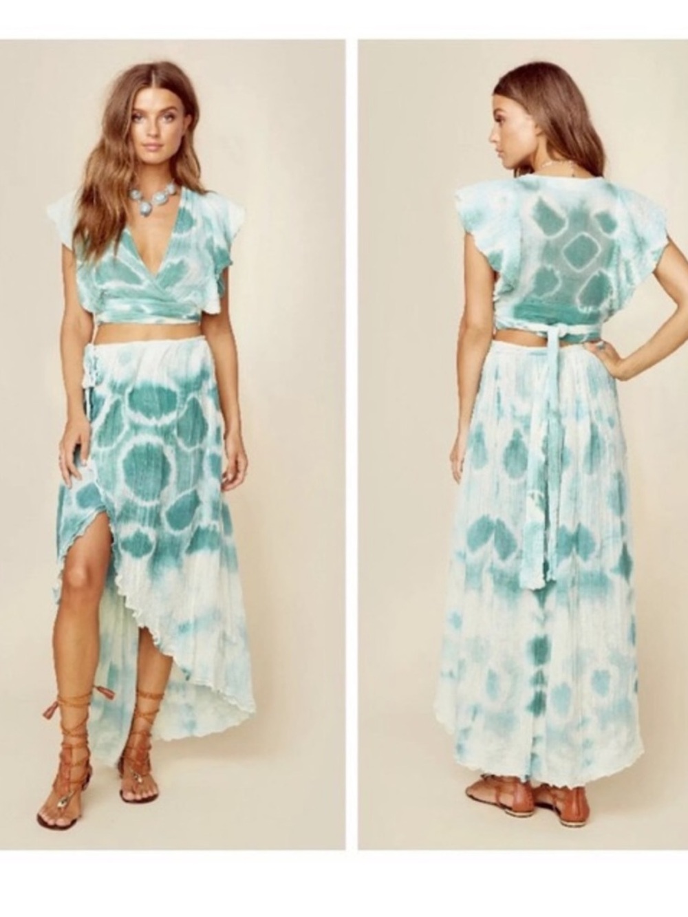 Jen's Pirate Booty Haitian Wrap Skirt & Matching Wrap Top in Teal Tie-Dye